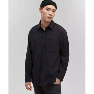 NEW MODE OF ONE Flannel Woven Relaxed Fit Button Down Shirt Deep Black Men's XXL